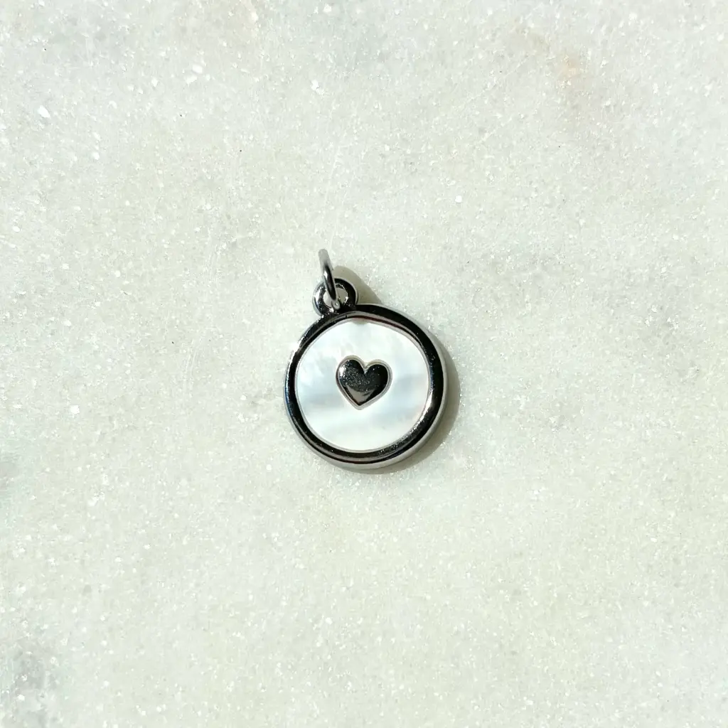 Cœur rond nacré Argent